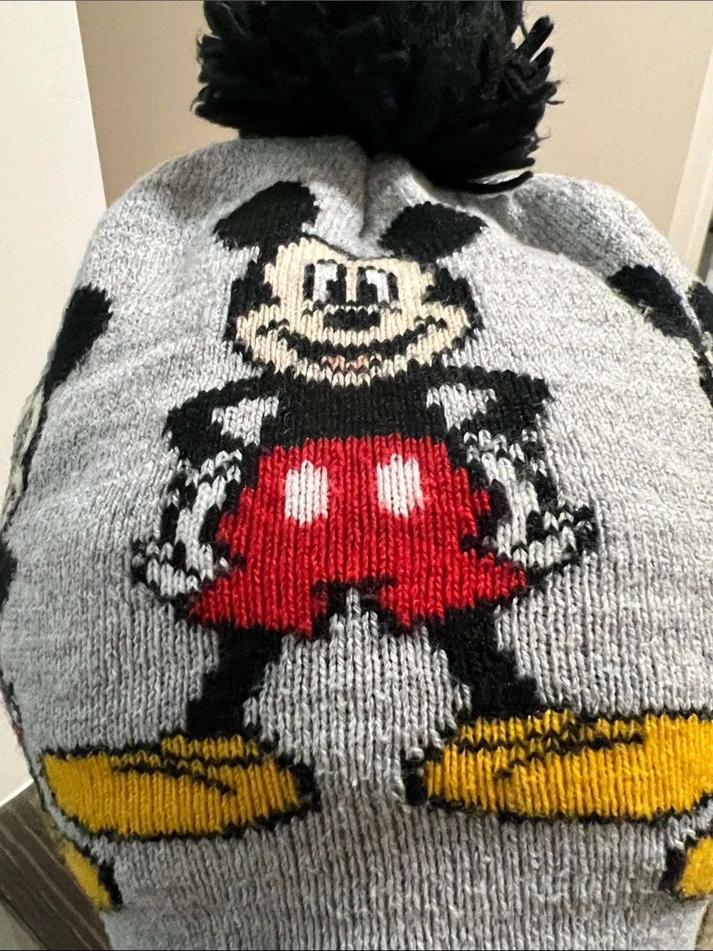 Kids Gray Mickey Mouse Pom-Pom Earflap Hat